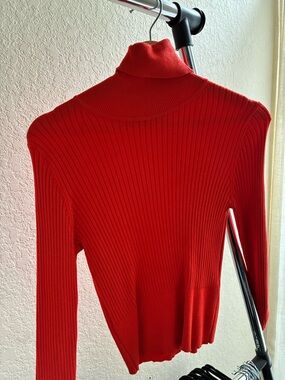 Zara Red Ribbed Turtleneck Sweater